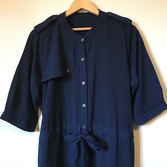 Navy Blue Military Button Down Tunic Dress - Picture 4 of 15